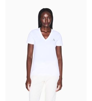 A|X Armani Exchange para mujer. XW002330AF10356U0002 Camiseta Casual blanco (XL), Algodón, Manga corta