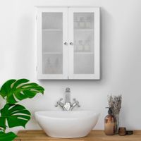 armario de pared para bano de mdf blanco con puertas de vidrio