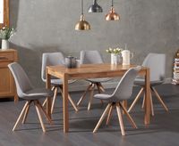 oxford 120cm solid oak dining table with oscar fabric round leg chairs