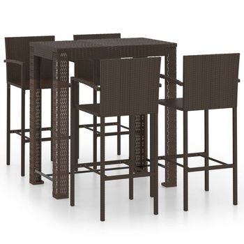 Muebles De Bar De Jardín 5 Piezas | Mobiliario De Jardín Ratán Pe Reposabrazos Marrón