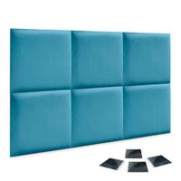 dhome juego de 6 paneles tapizados de terciopelo premium pack autoadhesivos para pared acusticos absorbentes proteccion impacto celeste 60x60cmx6