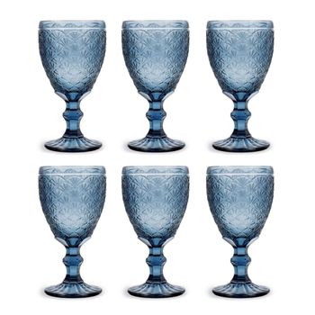 Juego de 6 copas vino vidrio azul 30 cl