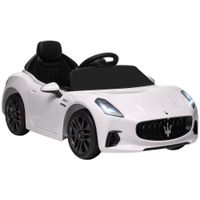 aiyaplay coche electrico infantil maserati gran turismo folgore con bateria 12v mando a distancia faros bocina musica mp3 blanco