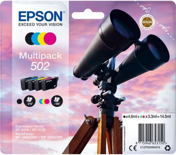 EPSON Binoculars 502 Cyan, Magenta, Yellow & Black Ink Cartridges - Multipack, Cyan