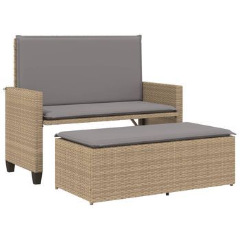 Banco De Jardín | Silla De Jardín Con Cojines Y Reposapiés Ratán Sintético Beige