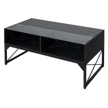 Costway Mesa de Café LED de Alto Brillo Mesa Central con Superficie de Mármol Sintético y Vidrio Templado Mesa de Acento Moderna con 4 Cubos