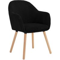 silla de comedor y cocina de pana y madera maciza 5 cm ergonomica con reposabrazos 41x39x83 - negro - woltu