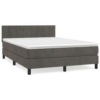 Cama Box Spring Con Colchón Terciopelo Gris Oscuro 140x200 Cm Vidaxl