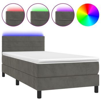 Cama Box Spring Colchón Y Led Terciopelo Gris Oscuro 90x190 Cm Vidaxl