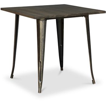 Mesa De Comedor Cuadrada - Diseño Industrial - Madera Y Metal - Stylix Bronce Metallizado