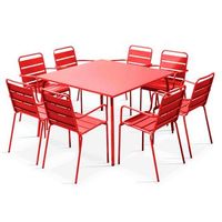 mesa de jardin cuadrada y 8 sillas de metal rojas palavas - oviala