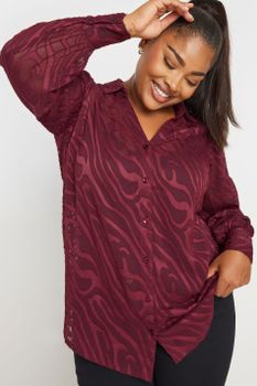 Yours Camisa Burdeos Semitransparente, Mujer Curvy Y Tallas Grandes, Yours