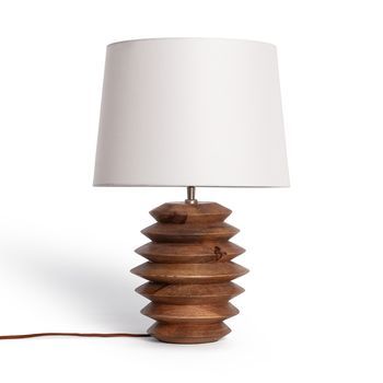 Lámpara De Mesa Madera Vihaan Iluzzia Blanco