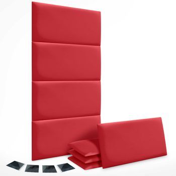 Dhome Juego De 8 Paneles Tapizados De Polipiel Ecológica Pack Autoadhesivos Para Pared Acústicos Absorbentes Protección (rojo, 60x40cm, X8)