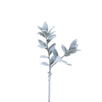 Rama artificial de laurel efecto nieve blanco y verde h45