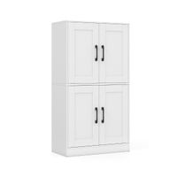 costway armario de bano 110 cm gabinete de almacenamiento independiente con puertas y estantes ajustables despensa de cocina organizador blanco