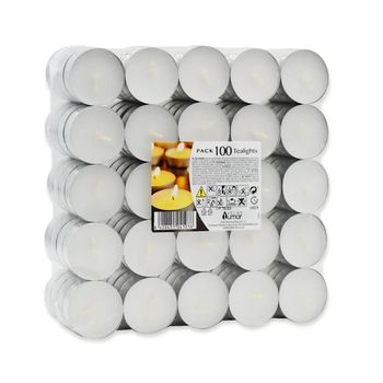Start Electric | Pack de Velas de Té Blancas sin Perfumar (50/100 unidades) - Duración 4 horas | Velas decorativas para hogar y eventos | Marca Lumar