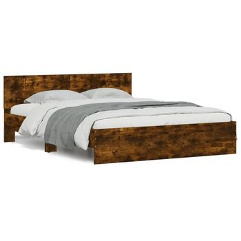 Cama Matrimonial | Cama Para Adultos | Estructura De Cama Con Cabecero Roble Ahumado 150x200 Cm
