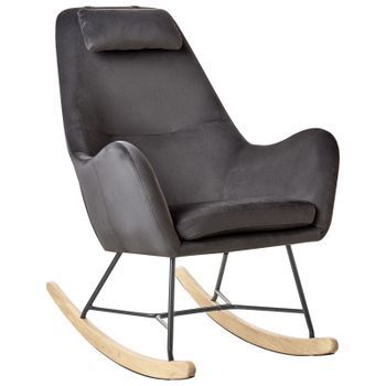 Silla Mecedora Tapizada En Tela Gris Oscuro Patas De Metal Patines De Madera Estilo Moderno Arrie