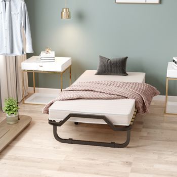 Cama Plegable Individual Con Colchón Espuma Memoria Estructura Metálica Ruedas Casa Oficina 90 X 200 X 41 Cm Cfw56524