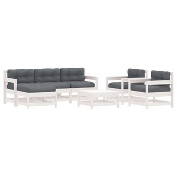 Juego De Muebles Jardín 7 Piezas Y Cojines Madera Maciza Blanco Vidaxl
