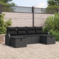 juego de sofa de jardin de 6 piezas con cojines negro poliratan v3258 unico  negro