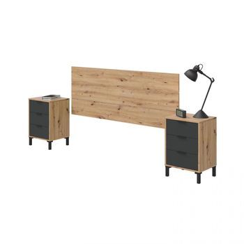 Cabecero Para Cama De 135-150 Cm Y 2 Mesitas Con Cajones Enzo Gris Antracita - Roble Nodi 160 X 60 X 25 Cm