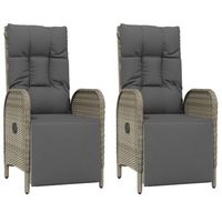 2 uds sillas de jardin  silla de exterior  sillon jardin reclinables con cojines ratan pe gris