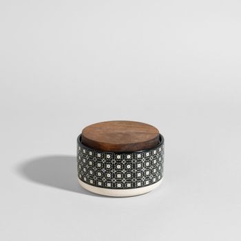 Bote de gres blanco y negro, 7 cm