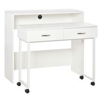 homcom escritorios apilables conjunto 2 mesas escritorio para ordenador portatil con ruedas 2 cajones para oficina 100x36x88 cm blanco   aosom espana