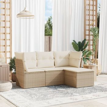 Conjunto De Sofás Jardín Con Cojines 4 Uds | Mueble Jardin Mesa Y Sillas Ratán Sintético Beige Cfw981475