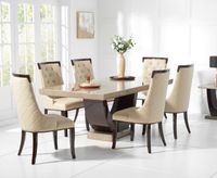 raphael 170cm brown pedestal marble dining table with angelica chairs