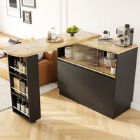 isla de cocina giratoria 360 grados 90 x 45 x 100 cm mdf negro y puerta corredera de vidrio
