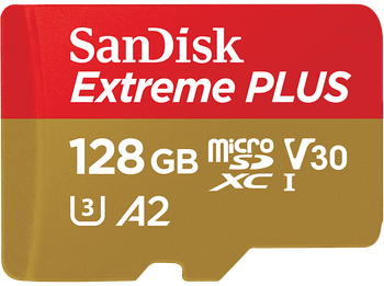 Tarjeta Micro SDXC - SanDisk Extreme® PLUS, 128 GB, Lectura hasta 200 MB/s, UHS-I, U3, C10, A2, V30, Multicolor