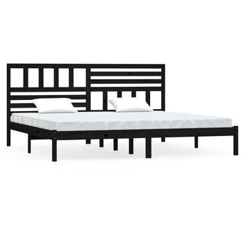 Estructura De Cama De Madera Maciza De Pino Negra 200x200 Cm