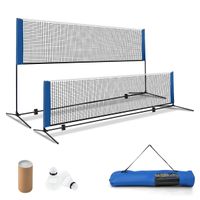 costway red de badminton portatil ajustable en altura con postes bolsa de transporte y 2 volantes para interior y exterior 310cm azul