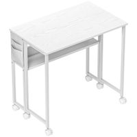 homcom escritorio plegable con ruedas balda y bolsillo de almacenaje ideal para espacios pequenos 80x50x75 cm blanco