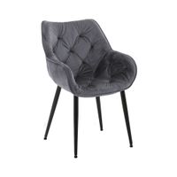 silla con patas de metal y asiento en terciopelo gris oscuro