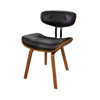 silla de pu negro y patas de madera plegadas