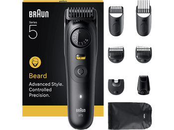 Barbero - Braun Series 5 BT5560, 8 accesorios para barba, 40 ajustes de longitud, Bloqueo precisión, Wet&Dry, Negro