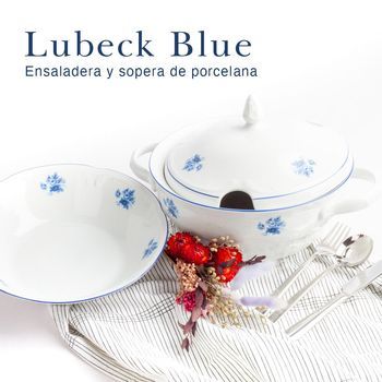 Juego De Sopera Y Ensaladera Porcelana Blanca Lubeck Blue