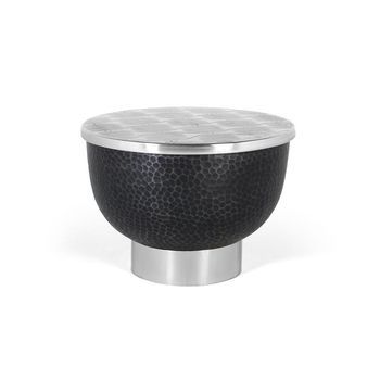 Mesa De Centro Redonda Con Aluminio Color Gris Oscuro