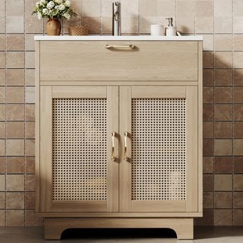 Mueble De Lavabo - Mueble Para Baño - Mdf Y Cerámica - Natural (76x46x88cm)