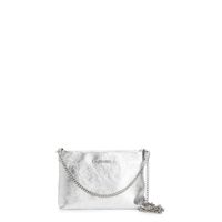 bolso de mano de piel laminada con bandolera de doble cadena silver