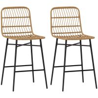 homcom conjunto de 2 taburetes altos de cocina con respaldo de ratan marron