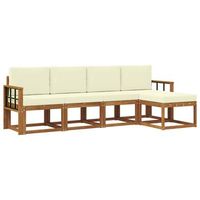 conjunto de sofas de exterior con cojin 5 piezas  mueble de jardin natural y crema