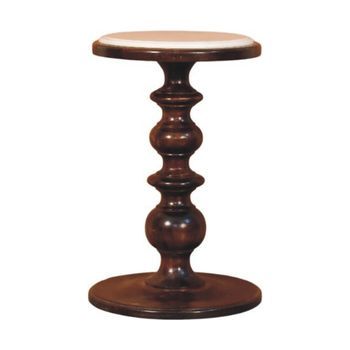 Mesita Auxiliar De Madera Maciza, Estilo Artesanal, Con Tablero De Mármol Bellmont.