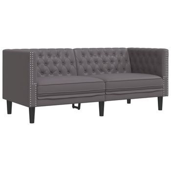 Sofá Chesterfield De 2 Plazas Cuero Artificial Gris