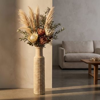 Jarrón de exterior de resina beige, ø 28x110 cm