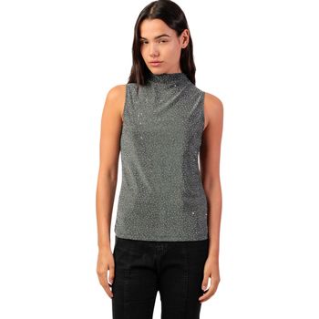 Admas Camiseta tirantes Top sin mangas con pedrería y cuello alto para mujer